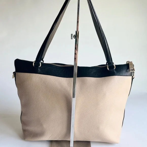 Coach Cream White Black Genuine Leather Tote - Picture 6 of 12